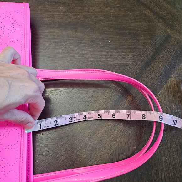 Kate Spade Harmony Metro Perforated Heart Tote Bag Hot Pink Patent Poly Vinyl - Picture 5 of 16